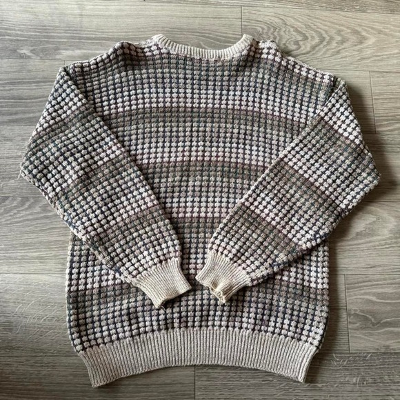 Other - Vintage Striped Sweater Mens Large Tan Chunky Knit Vintage Grandpa